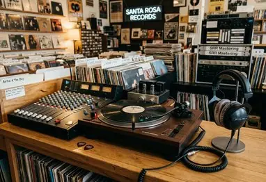 Record label tapes, notes, and mastering equipment